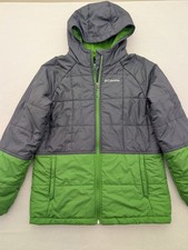 Columbia Quilted Coat Youth L 14-16 Hooded Green Grey Full Zip Winter Coat Snow
