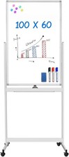 maxtek Double Sided Mobile Whiteboard, 60 x 100 cm Magnetic White Board with Rol