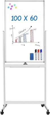 maxtek doppelseitiges mobiles Whiteboard, 60 x 100 cm magnetisches Whiteboard mit Rolle