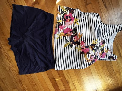 Womens Lands End  2 Piece Blue/White Tankini Swimsuit Top 24W Shorts Bottom 26W