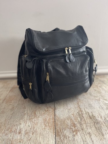 Frye Leather Backpack Black Padded Laptop Bag Commuter Tech Luxe School Travel - Afbeelding 2 van 16
