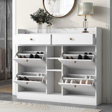 Shoe Cabinet with with 4 Flip Drawers 2-Tier Shoe Storage Organizer with Drawers