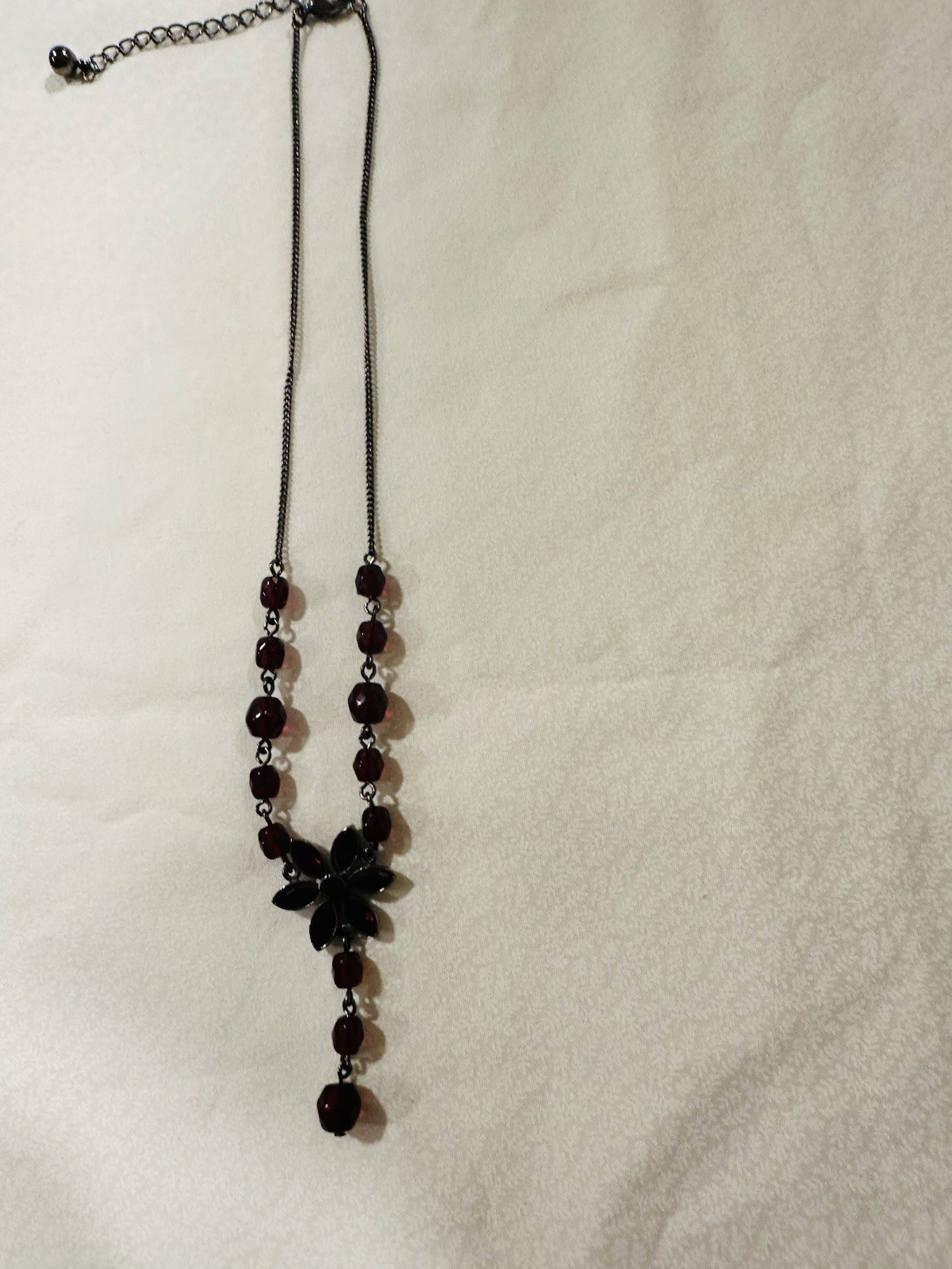 Victorian Inspired Ruby Red Acrylic Bead Necklace - image 1