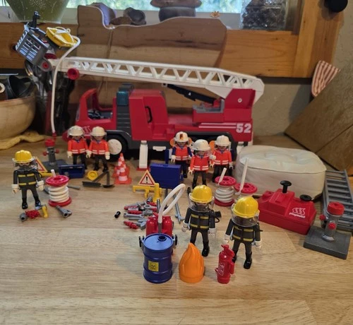 Vintage 1996 Playmobil 3879 Fire/Rescue Truck with 3881, 3882, & 3883 Lot