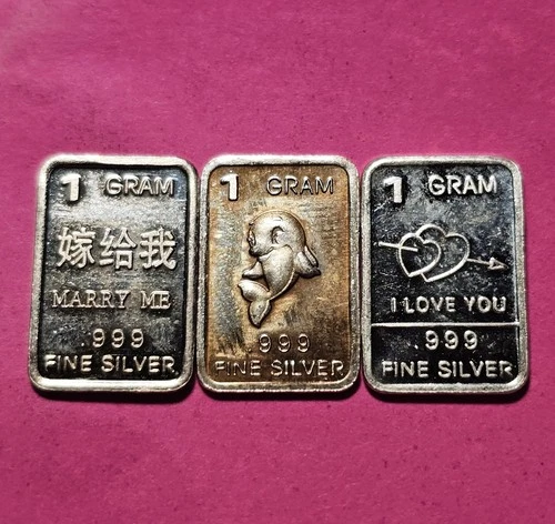 🚚⚡️🔥LOT 👀🔥3 (1) Gram .999 Fine Pure SILVER Bullion Bars Marry Me I Love You