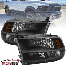 Fits 2009-2018 Dodge Ram 1500 2500 3500 Quad Lamps Black Headlights Left+Right