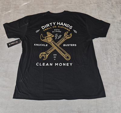 TROLL CO Dirty Hands Clean Money Twisted Wrenches Mens Black Short Sleeve 2XL