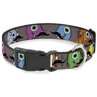 Plastic Clip Collar Cute Dinosaurs w/Mustaches Gray NARROW-Small 7-8 (US IMPORT)