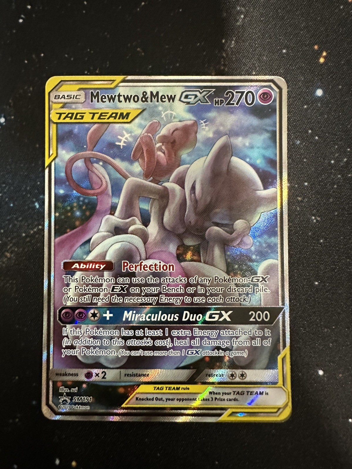 Pokémon Mewtwo and Mew GX TCG Sun & Moon Holo Promo Card #SM191 LP 