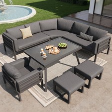 Garden Furniture Set 8 Seater Outdoor Patio Corner Sofa w/ Dining Table & Chairs