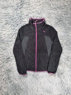 Puma Damen Fleecejacke Schwarz Rosa Sportlifestyle Logo Stickerei Vintage 2000s Tai