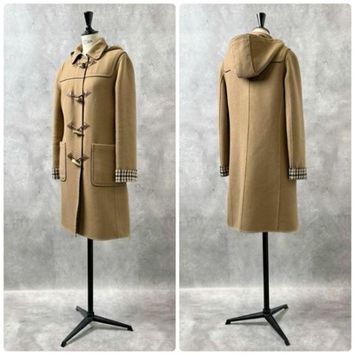 Aquascutum Duffle Coat Club Check Wool Camel Women's US SIze S