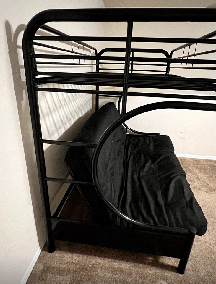 Twin Over Full Size Metal Bunk Bed Futon Sofa Bed Frame For Kids Adults Black - Image 3 of 4
