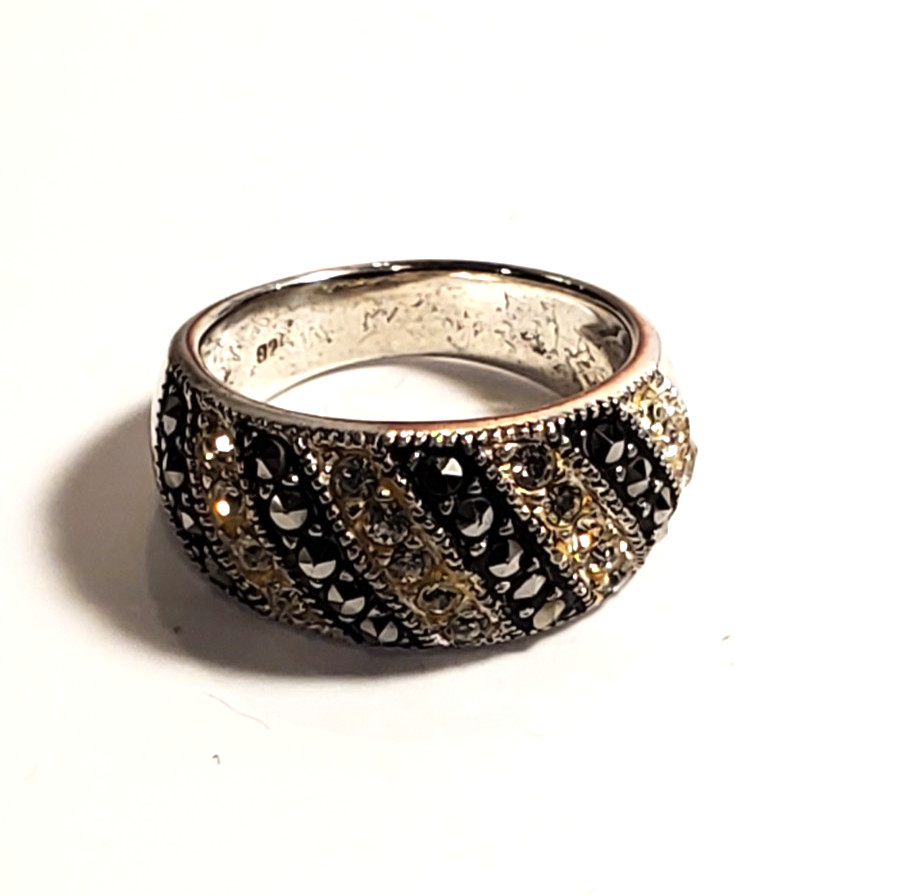Solid Sterling .925 Silver Band Ring Marcasite an… - image 3