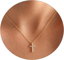 Cross Necklace for Women, 14K Gold Plated/Silver Chain Necklace Layered Dainty S