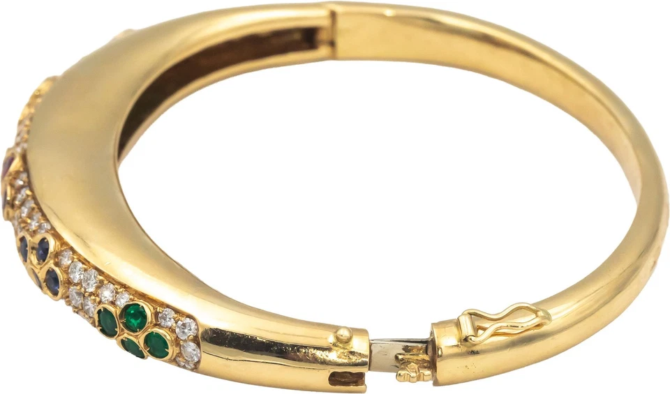 18k Yellow Gold VS Diamond Ruby Emerald Sapphire Bangle Bracelet 2.75CT - Image 4 of 4