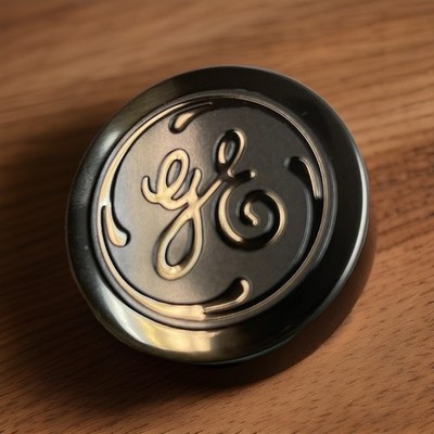 GE Badge Nameplate WR02X38878 1.50''DIAx 0.46'' Thick, Dark SS w posts backer, New