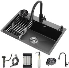 Black Kitchen Sink Stainless Steel Single Bowl Sink Kit
