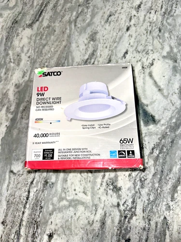 SATCO 9W =65W LED Direct Wire Downlight 4000K 120V DIMMABLE 40,000 HOURS - Picture 1 of 3