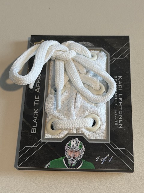 2015-16 UD Black KARI LEHTONEN Black Tie Affair 1/1 Game Used Laces Dallas Stars