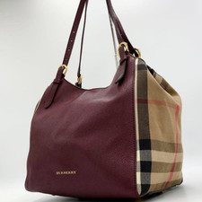 Burberry Mega Check Tote Bag Shoulder Bag Leather with Logo Brown