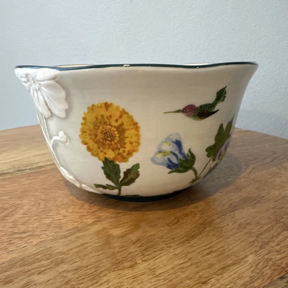 Anthropologie Nathalie Lete Cereal Bowl Birds 3D Flowers Butterflies French Chic - Image 2 of 4