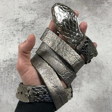 Y2K Vintage Silver Chrome Python Snake Articulated Buckle Leather Belt cyberpunk