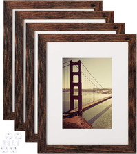 8X10 Picture Frame Rustic Brown Wood Pattern Set of 4 with Tempered Glass,Displa