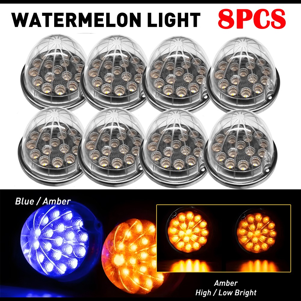 8X Amber Blue w/ Chrome Ring LED Watermelon Marker Turn Signal Clearance Light K