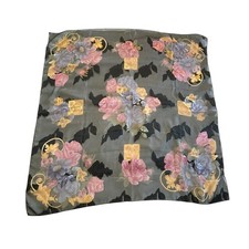 Liz Claiborne Vintage Floral Square Scarf 35" Sheer 90s Dark Flower Print Wrap