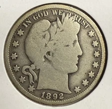 1892-S Barber Half Dollar, Circulated. (12173)