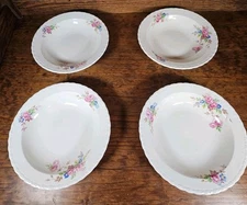 4 Myott Staffordshire England Floral Soup Bowls 8" Scalloped Cereal June Roses