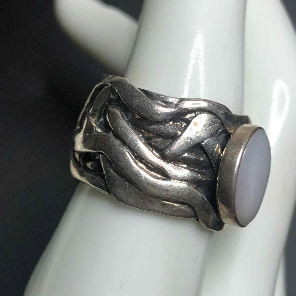 7146 Silpada Retired Israel Sterling Silver 925 Pearl Coin mermaid ring sz 8 13g - Image 2 of 3