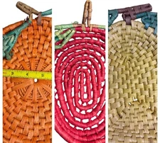 Set Of 3 Wicker Fruit Shaped Baskets For Home Wall Decor - Apple Pear Pumpkin