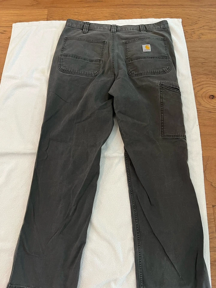 Pantalones de Trabajo Carhartt Calce Relajado Doble Frontal Para Hombre 34x32 Negro Lona Carbón Foto 2 de 3