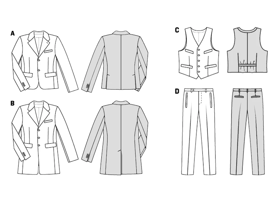 Men's Classic 3 Piece Suit Sewing Pattern~Jacket Vest Pants (34-50) Burda 6871 - Image 2 of 4