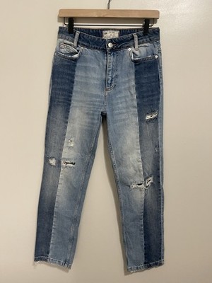 Free People Two Tone The Patchwork High Waist Jeans Womens Blue Denim Size 26