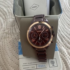 Fossil Damen Armbanduhr Chronograph analog Edelstahl violett/roségold Box