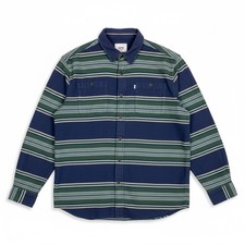 Katin Flannel Shirt Blue Green Long Sleeve Striped Cotton Casual Button Up M