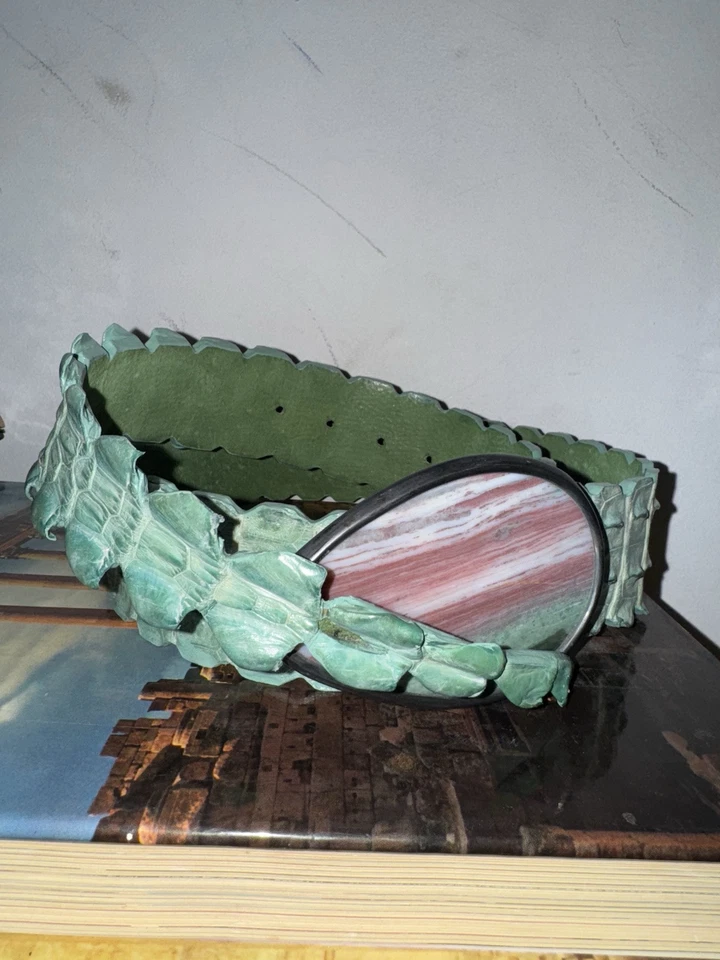 Винтажный пояс бохо крокодил бедра змеиная кожа пастель ящерица змея хиппи зеленый лето 90 - Изображение 2 из 4