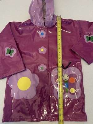 Kidorable Raincoat Butterfly Purple Girls Size 4/5 Hooded Snap Front Pocket