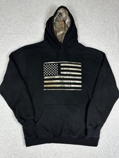 Buck Wear Pullover 3D Hoodie Mens XL Black Camo American Flag Sweatshirt Hunting