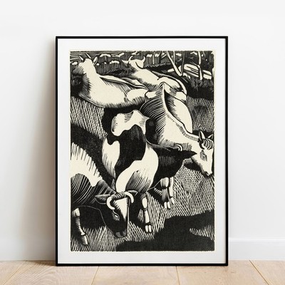 John Nash print - Cows engraving, poster gallery wall art picture