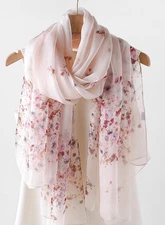 100% Silk Scarf Women neckerchief Shawl Wrap large Floral pink red beige MY148-4