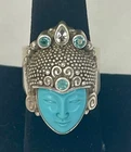 RARE Beautiful Vintage SAJEN Sterling Silver 925 Turquoise Ring With Aqua Size 8