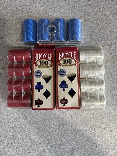 Lot of 500 Vintage Plastic Poker Chips Red White Blue