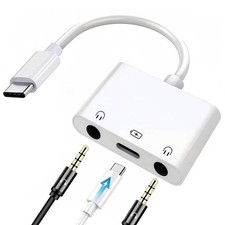 USB C to Dual 3.5mm iPhone Headphone Adapter, 3-in-1 USB C to 3.5mm Audio Ada...