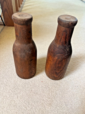2 Vintage 9''  Wood Knock Down Carnival Wooden Bottles Amusement Park Game