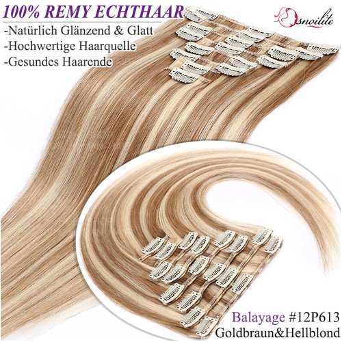 Dick 100% Remy Echthaar Clip In Human Haar Extensions Haarverlängerung 8 Tressen - Bild 6 von 60
