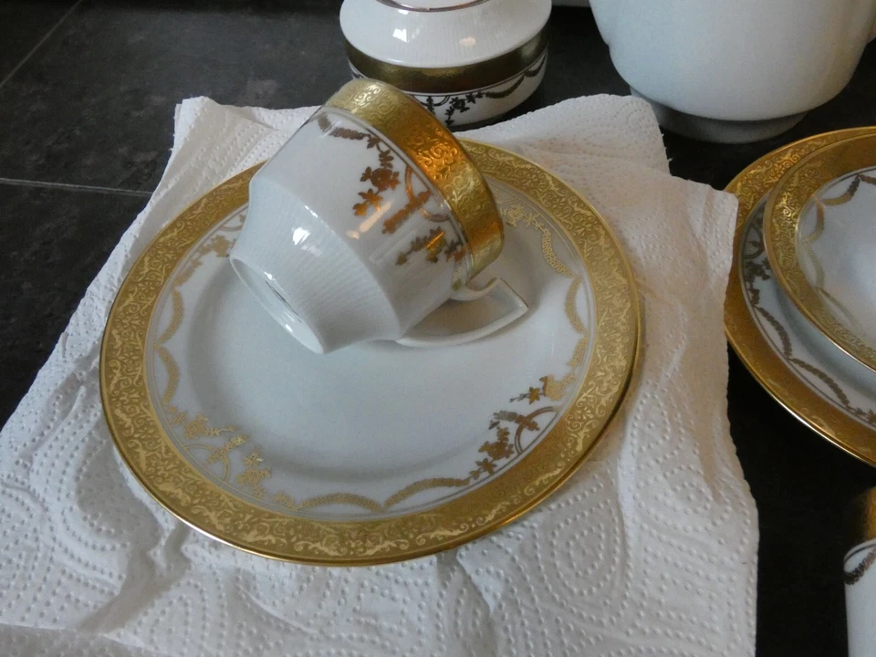 19268/ Pirkenhammer prunkvolles Kaffeeservice Empire Stil Ätzgold 6 Personen - Bild 3 von 4